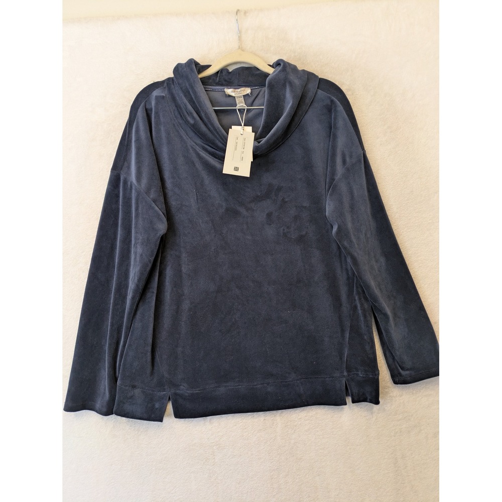 NEW Cable & Gauge Studio Top Women's M‎ Navy Blue Velvet Cowl Neck Long Sleeve